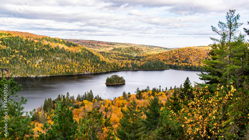Mauricie, Canada - Oct 08 2022: Picture show the view in the Mauricie national park in colorful autumn