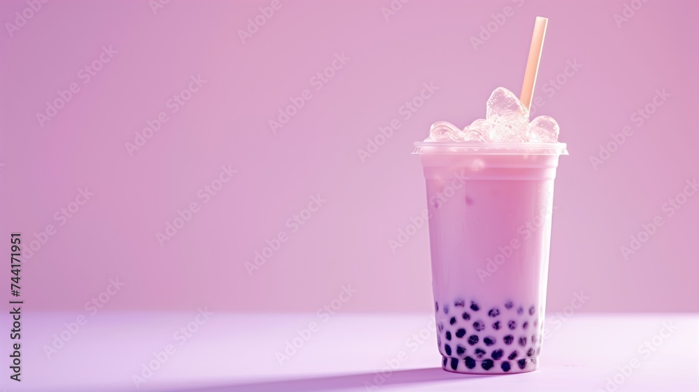 Bubble tea with pink background Bubble tea with pink background