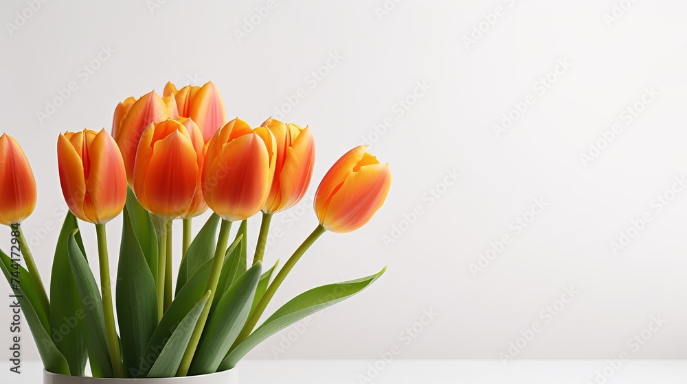 Orange tulips on white background