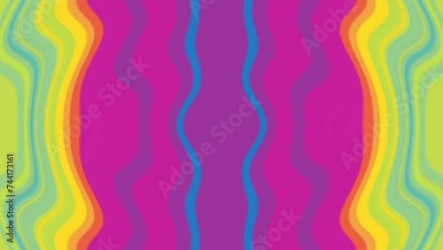 Bright multi-color background with an abstract pattern of vertical moving and color-changing wavy and ripple iridescent stripes