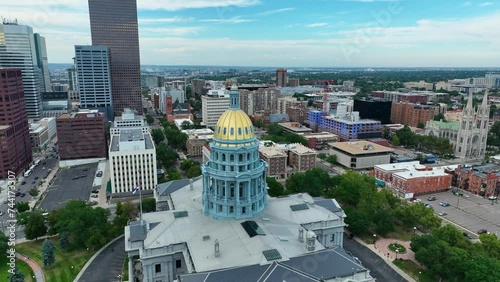 Drone Aerial Colorado State Capitol Buildings and Civic Center Park in Downtown Denver, CO 4K