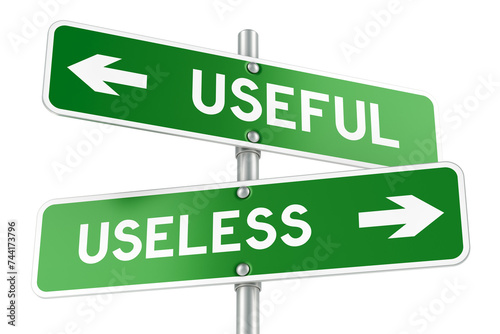 Useful or Useless. Opposite traffic sign, 3D rendering isolated on transparent background