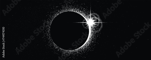Solar eclipse .Star and moon in space. Futuristic landscape, with noise texture . Night landscape .Vector illustration