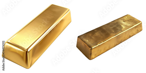 Gold Bars Set Isolated on Transparent or White Background, PNG