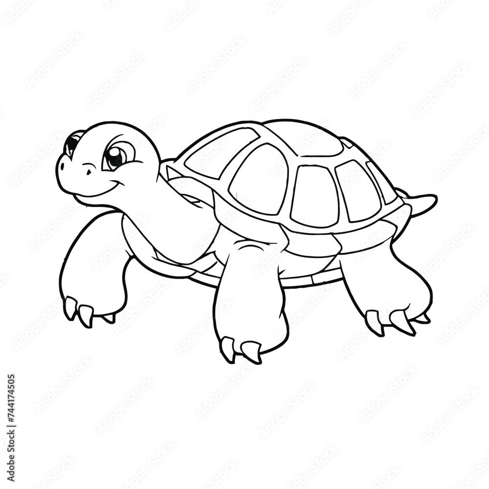 Fototapeta premium Black and white cute cartoon turtle. Coloring book for the children. Vector illustration
