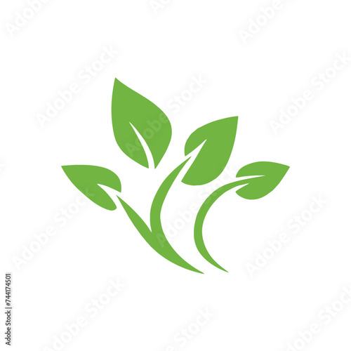 Green sprouts  leaves. Icon isolated on a white background. Logo for eco company, agriculture, nature firm, ecology, healthy organic and farm fresh food. Vector illustration.