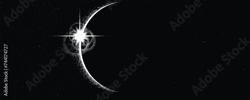 Solar eclipse .Star and moon in space. Futuristic landscape, with noise texture . Night landscape .Vector illustration