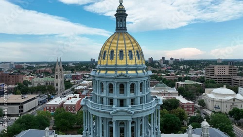 Drone Aerial Colorado State Capitol Buildings and Civic Center Park in Downtown Denver, CO 4K