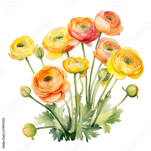 ranunculus flowers watercolor ai generated