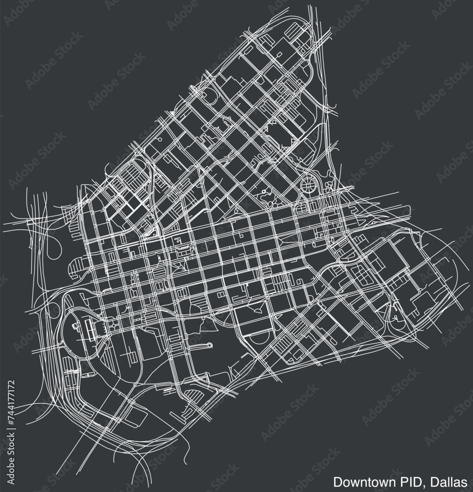 Street roads map of the DOWNTOWN Public Improvement District neighborhood, DALLAS