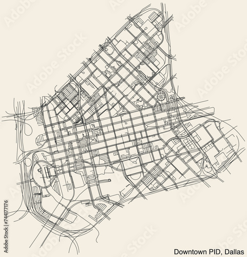 Street roads map of the DOWNTOWN Public Improvement District neighborhood, DALLAS