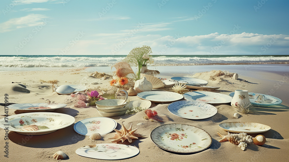 Dishes jn a beach