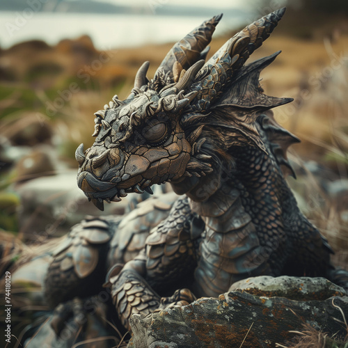 Majestic Dragon Sculpture in Natural Setting
