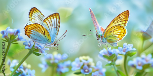 butteflies on flowers, spring meadow, sunlight (3) photo
