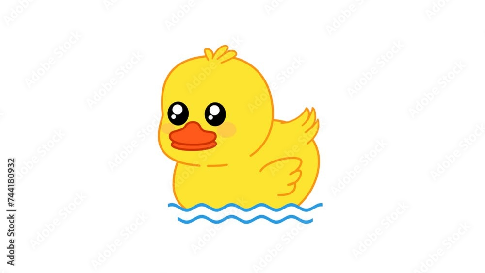 Duck animation with cheerful swimming motions. Cute yellow duck. Transparent 4K Alpha Channel. Seamless loop. Great for celebration, birthdays, or children's content.