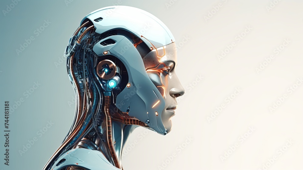 Stylish handsome cyborg head in profile / Futuristic man Stylish handsome cyborg head in profile / Futuristic man