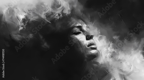 Black and White Painting of Woman © Julius