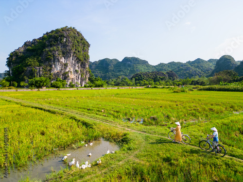 Couple enjoying vietnamese countryside
