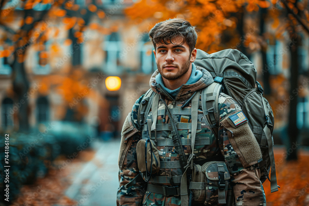 A military veteran in uniform returning to school and or university