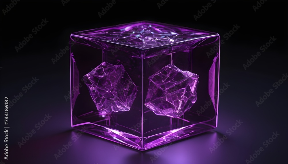 Purple glass cube isolated on dark background Purple glass cube isolated on dark background