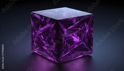 Purple glass cube isolated on dark background
