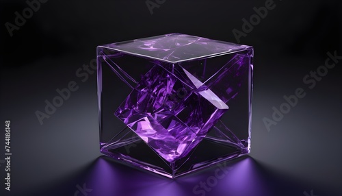 Purple glass cube isolated on dark background © Lied