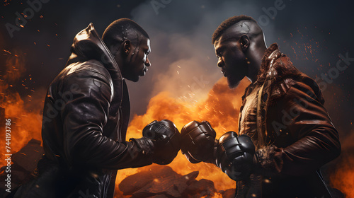 two African black men in boxing gloves facing each other