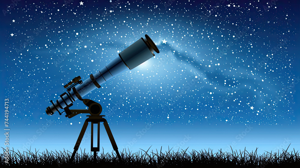 Comet and Telescope: Dark Night Sky Observation - obrazy, fototapety, plakaty 