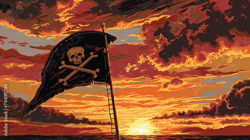 Reign of Terror at Sea: Pirate's Hat and Dark Flag photo