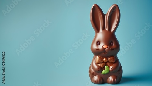 chocolate easter bunny on blue background