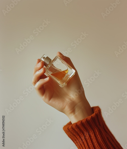 Female hand holding perfume flacon