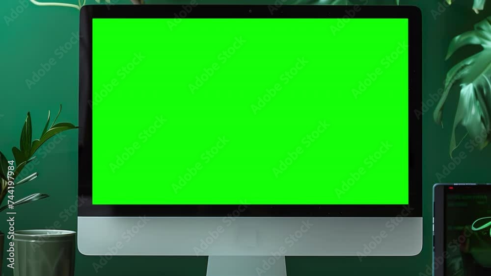 High-tech Desktop zooming into Green Screen High-tech Desktop zooming into Green Screen