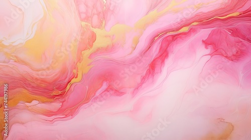 Abstract pink and gold fragment of colorful background, wallpaper. Mixing acrylic paints. Modern art. Marble texture. Alcohol ink colors translucent.Alcohol Abstract contemporary art fluid photo