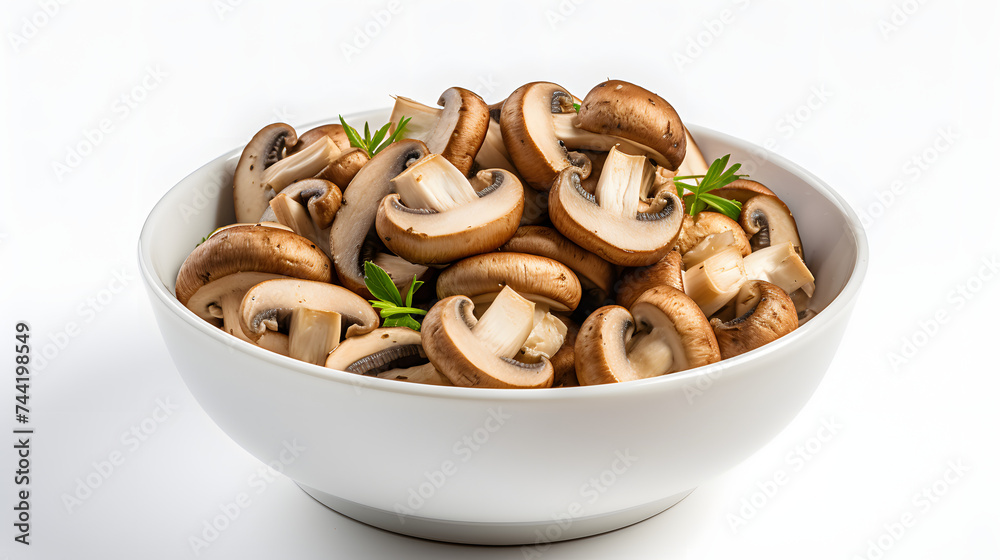 a top down view of mushrooms in a white bowl with a white background a top down view of mushrooms in a white bowl with a white background