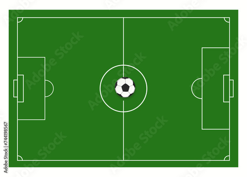 Football field concept. Vector illustration of classic soccer field with green finish.