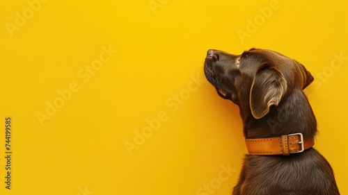 Dog against a yellow backdrop photo