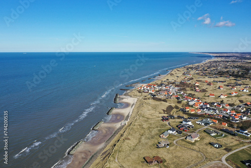 Aerial view of the city of Lønstrup, Denmark on a sunny day