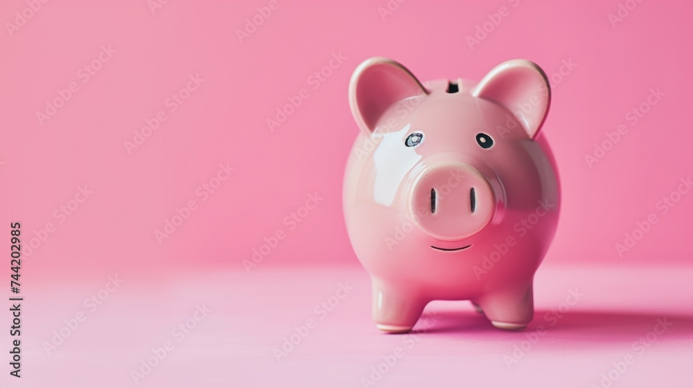 Pink piggy bank on a bright background