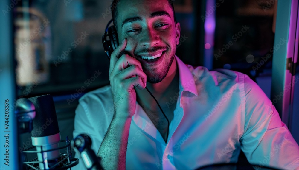A man wearing headphones in a recording studio