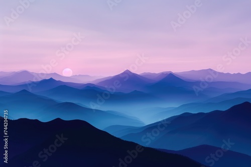 A Majestic View of a Mountain Range at Sunset, Geometric abstraction of a mountain range at dusk, AI Generated