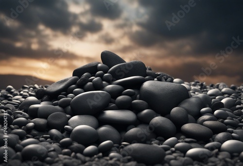 Black rocks stones pile bottom ground cutout Black volcanic stone pile photo