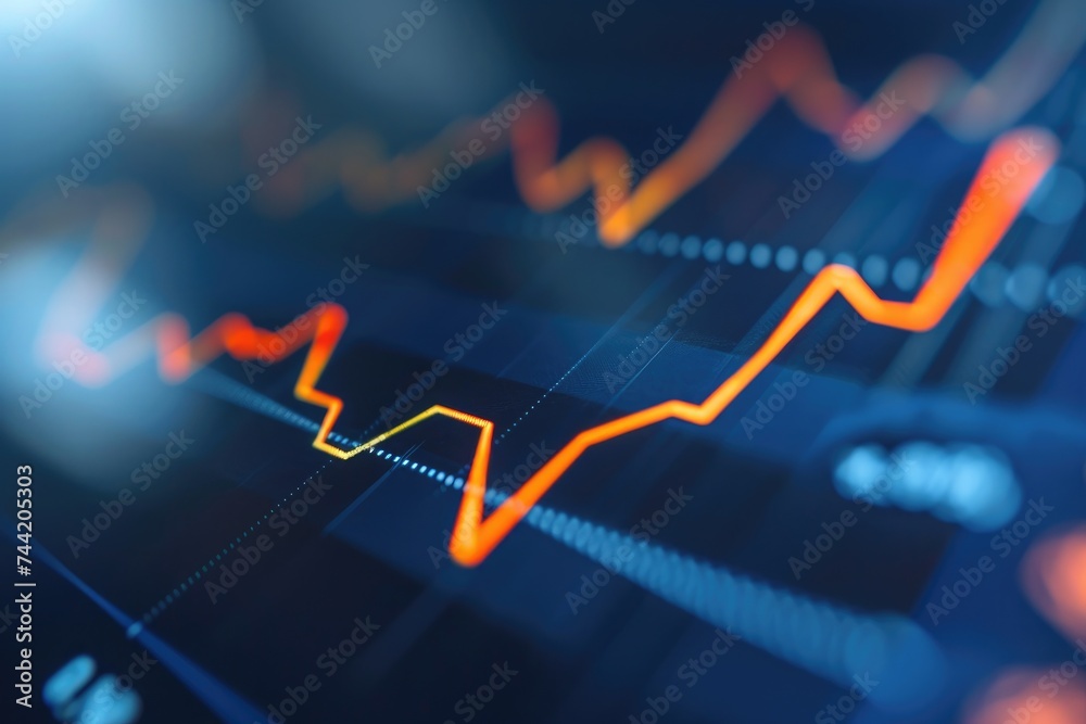 A detailed view of a line graph displayed on a computer screen, illustrating the data points and trends, Graph chart showing rising curves indicating inflation, AI Generated A detailed view of a line graph displayed on a computer screen, illustrating the data points and trends, Graph chart showing rising curves indicating inflation, AI Generated