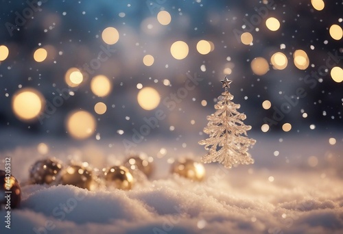 Christmas winter background with snow and blurred bokeh Merry christmas and happy new year greeting card © FrameFinesse