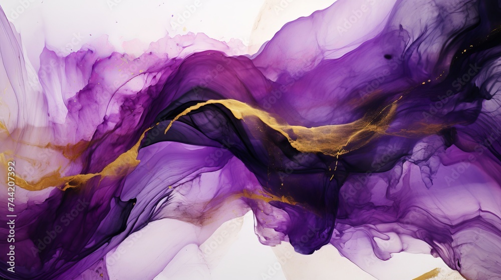 ROYAL PURPLE, GOLD. Very beautiful transparent creativity. Abstract artwork. Ink colors are amazingly bright, luminous, translucent, free-flowing. Masterpiece of designing art.
