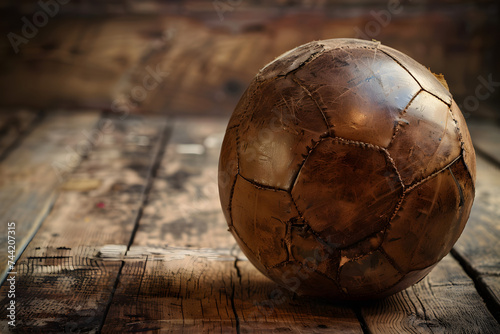 Vintage Soccer Ball on Wooden Background