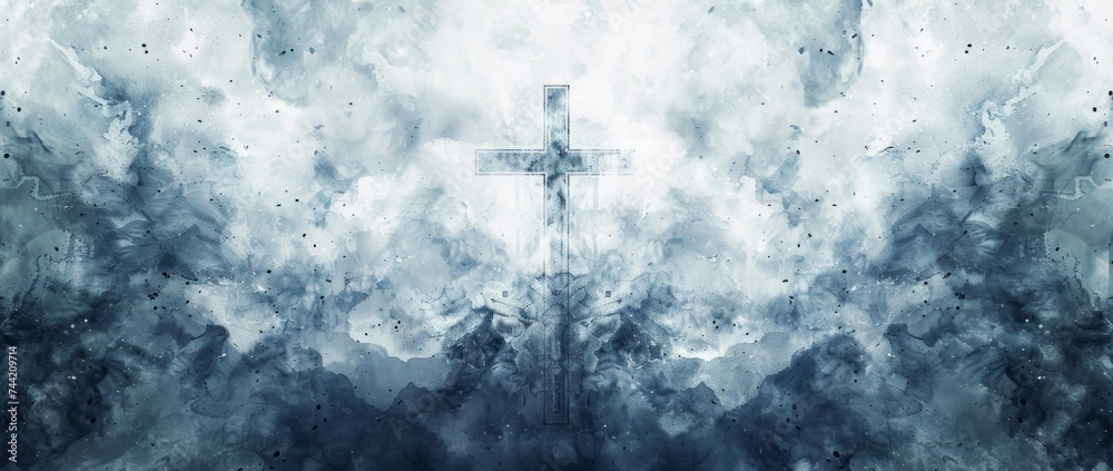 cross on an isolated background in the style of atmospheric watercolors Generative AI - obrazy, fototapety, plakaty 