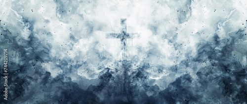 cross on an isolated background in the style of atmospheric watercolors Generative AI photo