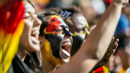 Joyful Soccer Fans Celebrating at Stadium
