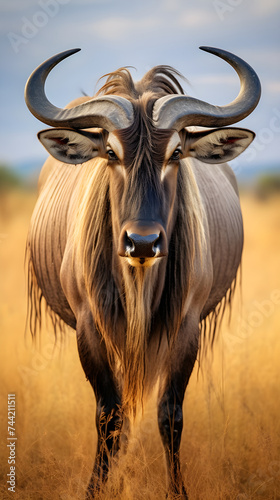  Majestic Gnu Standing Tall and Proud Against the Backdrop of an Untamed Savannah Landscape