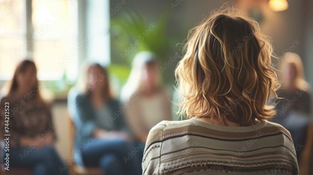 © Artyom - Person from behind at a blurred group therapy session